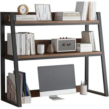 Imagem de Prateleira de mesa de dormitório, estante de mesa para mesa de computador, prateleira organizadora de 2 andares, prateleira de mesa para escritório em casa, preta, 115 x 32 x 90 cm