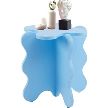 Imagem de Mesa de centro pétala, mesa lateral pequena de madeira maciça de desenho animado, mesa de canto com perna em forma de X para sala de estar, quarto, varanda, mesa de canto fácil de montar (45 x 50,5 cm