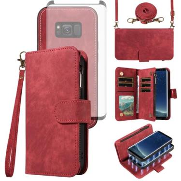 Imagem de Asuwish Capa de telefone para Samsung Galaxy S8 carteira magnética destacável com protetor de tela de vidro temperado alça transversal alça flip compartimento para cartão S 8 8S Edge SM-G950U mulheres