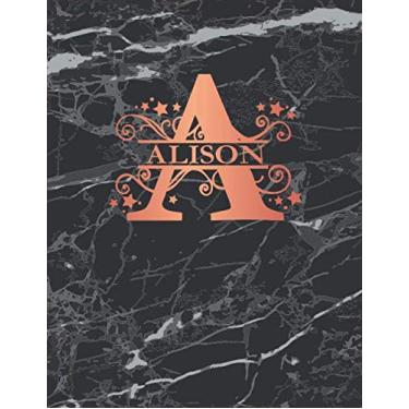 Imagem de Alison: Personalized Dot Grid Bullet Notebook for Women or Girls. Monogram Initial A. Black Marble & Rose Gold Cover. 8.5" x 11" 110 Pages Dotted Journal Diary Pape