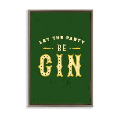 Imagem de Stupell Industries Let Party Be Gin Pun Framed Floater Canvas Wall Art Design by The Whiskey Ginger, moldura flutuante marrom, 43 x 63 cm