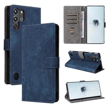 Imagem de Pzwoxukhov Capa compatível com ZTE Nubia RedMagic 10 Pro/10 Pro+, compatível com ZTE Nubia RedMagic 10S Pro, couro PU, capa flip azul