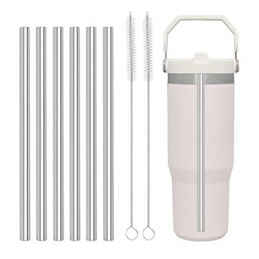 Imagem de LUCKINEE Canudos de aço inoxidável de substituição para copo Stanley IceFlow de 850 g, pacote com 6 canudos de metal reutilizáveis com 2 escovas de limpeza de canudo para acessórios de copo IceFlow