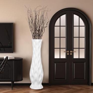 Imagem de POPGRAT Vaso alto branco de 76 cm, vaso de cerâmica grande moderno feito à mão para decoração de casa, sala de estar, vasos decorativos com padrão de onda, vaso de canto com abertura de boca larga