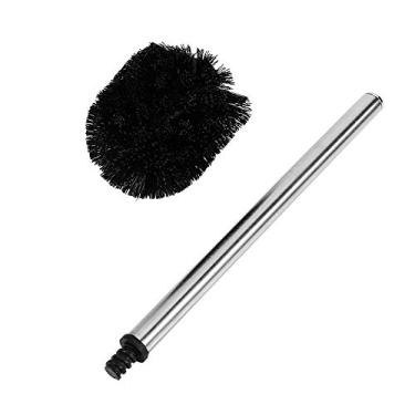 Imagem de Escova de Limpeza de Vaso Sanitário de Aço Inoxidável Preto para Banheiro Cabo de Metal de Cabeça Redonda Branca Aprox. 34cm