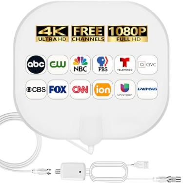 Imagem de Antena de TV interna para canais locais - Antena HDTV digital amplificada HD 4K com amplificador de sinal - Recepção de 360° de longa duração, suporte aéreo para todos os tipos de TV