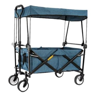 Imagem de carroça Carrinho de vagão funcional com rodas dobrável utilitário lounge vagão jardim carrinho de vagão portátil com dossel para acampamento dobrável
