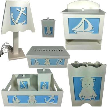 Imagem de kit higiene bebe mdf decorado 8pçs - URSINHO MARINHEIRO - Flores para 