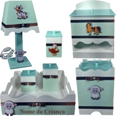 Imagem de Kit de Higiene de bebê madeira Mdf menino 7 pçs - FAZENDINHA VERDE BRA