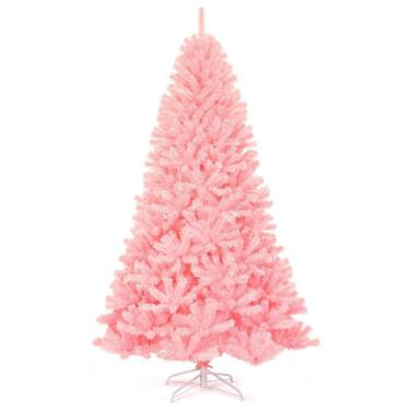 Imagem de Árvore de Natal Goplus de 2,3 m rosa não iluminada artificial com suporte