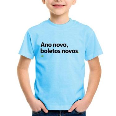 Imagem de Camiseta Infantil Ano novo, boletos novos - Foca na Moda, Azul bebê, 1