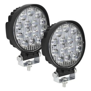 Imagem de Par Farolete Milha Led Redondo 42w 14 Leds Auxiliar Agricola Colheitad