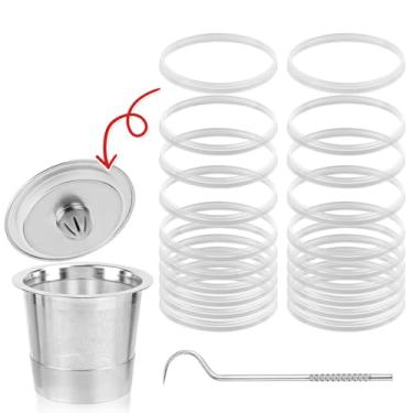 Imagem de 20 peças de juntas de silicone com crochê circular para copo K recarregável de aço inoxidável Keurig, anel de vedação de silicone reutilizável para filtro de café Keurig, reutilizável