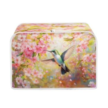 Imagem de Annejudy Capa de torradeira 2 fatias de pão torradeira forno capa à prova de poeira, capa impermeável de cozinha pequena para mesa, decoração de cozinha doméstica, estampa de pássaros flor de