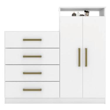 Imagem de Comoda Aurea 2 Portas 4 Gavetas - Branco, Moderna e Espaçosa - Demobil