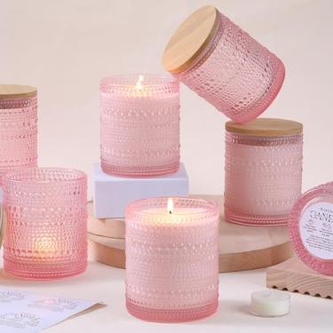 Imagem de DARJEN Potes de vela rosa de 400 ml para fazer velas - Pacote com 8 frascos de vidro vazios para fazer velas com tampas e etiquetas de bambu, recipientes de velas, suprimentos para fazer velas para