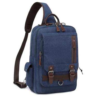 Imagem de mygreen Bolsa mensageiro transversal de lona mochila tiracolo mochila de viagem, Azul-escuro GG, X-Large, Bolsa tiracolo