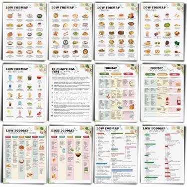 Imagem de Sinload Pôster laminado de 12 peças de lista de alimentos FODMAP de plano de refeições de plano de refeições nutrição lista de compras laminado para saúde intestinal