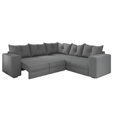 Imagem de Sofá de Canto Retrátil 5 Lugares Veludo New Qatar Cinza Selmer
