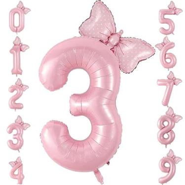 Imagem de 40in Number 3 Balloon with Bow, Pink Large Happy Birthday Balloon for Girls 3rd Birthday Party, Perfect for birthday Decorations Party Supplies (Number 3)