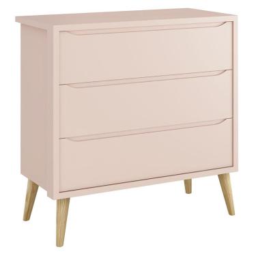 Imagem de Berço Americano e Cômoda Infantil Gaveteiro Theo Rosa Pés Madeira Natural com Colchão – Reller