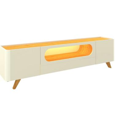 Imagem de Rack Bancada Nobre 210 para TV de 85 polegadas com LED e pés de madeira com 209,5 cm de Largura off White Naturale