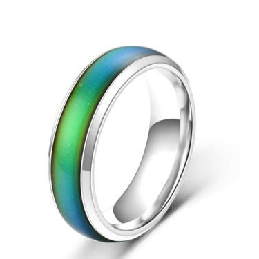 Imagem de Oneress Anel de humor que muda de temperatura para homens e mulheres, aliança de casamento durável de aço inoxidável, joias impermeáveis para casais, presente de design esportivo Y1854, Rainbow Color