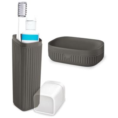 Imagem de Kit Viagem Estojo Escova Dental + Saboneteira C/Tampa (Cinza Escuro)