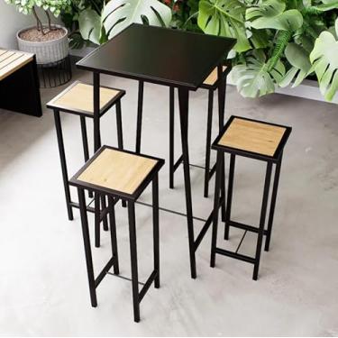 Imagem de Conjunto Mesa Alta Bar Bistrô Preta 4 Bancos Pinus Botequim Industrial Black
