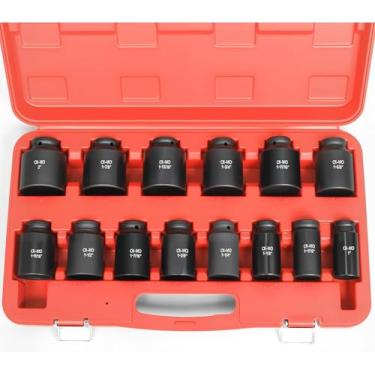 Imagem de TONYNOL Conjunto de soquetes de impacto profundo de 3/10.2 cm, 6 pontos, tamanhos SAE (2.5 cm-5.1 cm), 14 peças, aço Cr-Mo, soquetes de impacto resistentes para máquinas automotivas e industriais, com