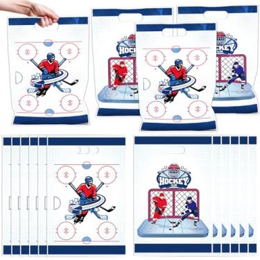 Imagem de Falueqg Sacos de lembrancinhas de festa de hóquei – 50 peças de sacos de presente de hóquei, bolsa de presente esportiva, bolsa reutilizável para doces com tema esportivo, suprimentos de festa de