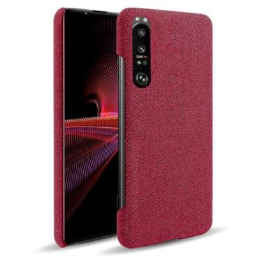 Imagem de Capa para Sony Xperia 1 III,Capa desenhada em lona,Case Protetora Ultrafina com Empunhadura Macia,Design em Tecido Antichoque e Antiarranhões-Red