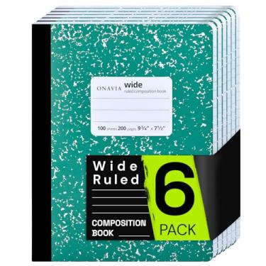 Imagem de ONAVIA Caderno de composição pautado amplo pacote com 6, 200 páginas (100 folhas), 9-3/4 x 7-1/2, livros de composição de mármore a granel, cadernos para escola, trabalho, escritório, livro de capa