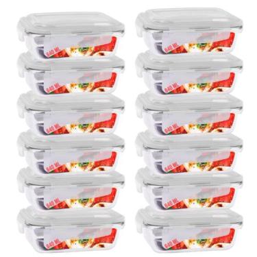 Imagem de 12 Pote de Vidro p/ Marmita Forno Freezer Airfryer 640ML c/ Tampa - Ca