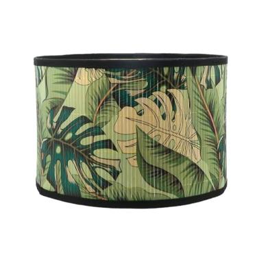 Imagem de Yuqim Abajur vintage de folhas verdes E27 Abajur vintage 30 cm x 20 cm capa de lâmpada oval impressa para lustre de luz de chão de mesa (folhas verdes)