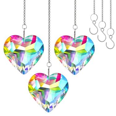 Imagem de H&D HYALINE & DORA Prismas apanhadores de sol de coração geométrico de 50 mm com prisma de vidro, criador de arco-íris para janelas, varanda, cozinha, decoração de jardim (AB, pacote com 3)