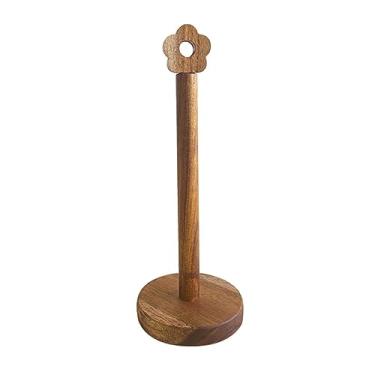 Imagem de Suporte de toalha de papel de fazenda com lindo design de flor, organizador de rolo de bancada, suporte de toalha de papel de madeira rústica para decoração de cozinha