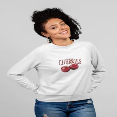 Imagem de Moletom Gola Redonda Suéter Estampado Cereja - NoBrand, Branco, G