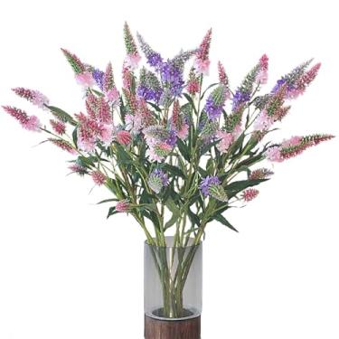 Imagem de 4 peças de flores artificiais de lavanda rosa e roxa, flores de lavanda falsas com hastes arranjos florais de seda para mesa de festa de casamento, centro de mesa, vaso para decoração de escritório