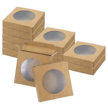 Imagem de PATIKIL Caixas de papel para sabonete, 12 peças, 10 x 10 x 0,9 cm, caixas de papel quadradas kraft, caixas de sabão artesanais com janela transparente redonda para fazer sabão de doces de padaria