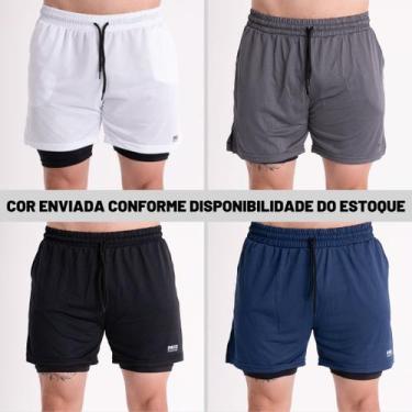 Imagem de 2 Shorts Academia Masculino 2em1 Dryfit com ProteçãoUV Bolso Oculto Be
