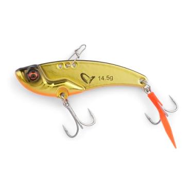 Imagem de Savage Gear VIB Blade Isca de pesca de 5,7 cm, ouro preto, lâmina fina de fundição longa, ideal para Walleye, boca pequena, poleiro e truta, 3 pontos de fixação de isca para vibração ajustável