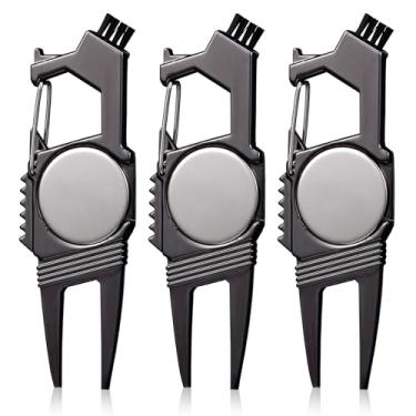 Imagem de Poen 3 peças 7 em 1 ferramenta de divoto de golfe ferramenta de reparo de divoto de golfe marcador de bola acessórios de golfe para homens, abridor de garrafa, escova de clube, limpador de sulcos para