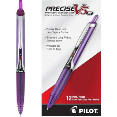 Imagem de Pilot, Canetas esferográficas precisas V5 RT recarregáveis e retráteis, ponta extrafina 0,5 mm, roxo, pacote com 12
