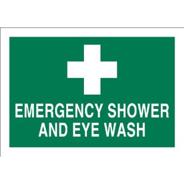 Imagem de Brady 87662 Placa de primeiros socorros de fibra de vidro premium, 25,4 cm x 35,5 cm, legenda "Chuveiro de emergência e colírio (com picto)"