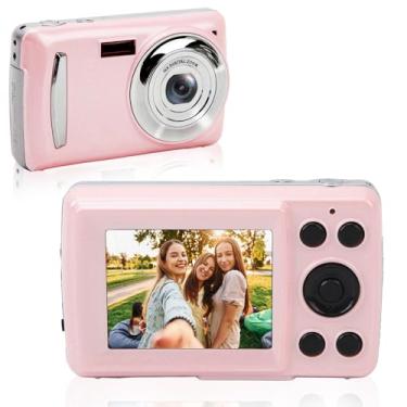 Imagem de Câmera digital FHD 1080p para crianças, foco automático, zoom digital de 2,4 16 MP e 16 x, mini câmera portátil antivibração, vlogging selfie para meninos, meninas, crianças adolescentes (rosa)