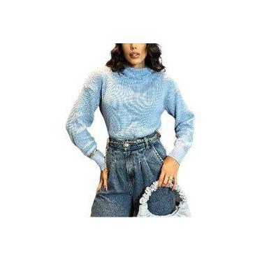 Imagem de Blusa feminina tecido tricôt manga longa detalhe barra solta - Filó Mo