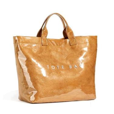 Imagem de Sacola feminina KAMEILONG com letras grandes de PVC estampadas em marr