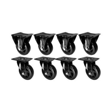 Imagem de Kit 8 un roda rodízio fixo giratório pvc preto 2 pol 50mm - AJAX