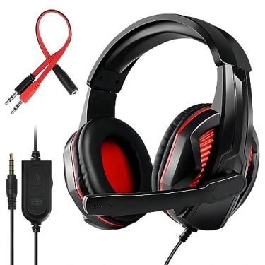 Imagem de FNSHIP 3.5mm Port Wired Gaming Headset with Mic Volume Control,Stereo Bass Noise Isolation for PS4 New Xbox One PSP PC Laptop Tablet Cellphones,Black&Red